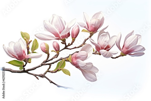 Magnolia blossom branch in spring, isolated on a white backdrop. made using generative AI tools