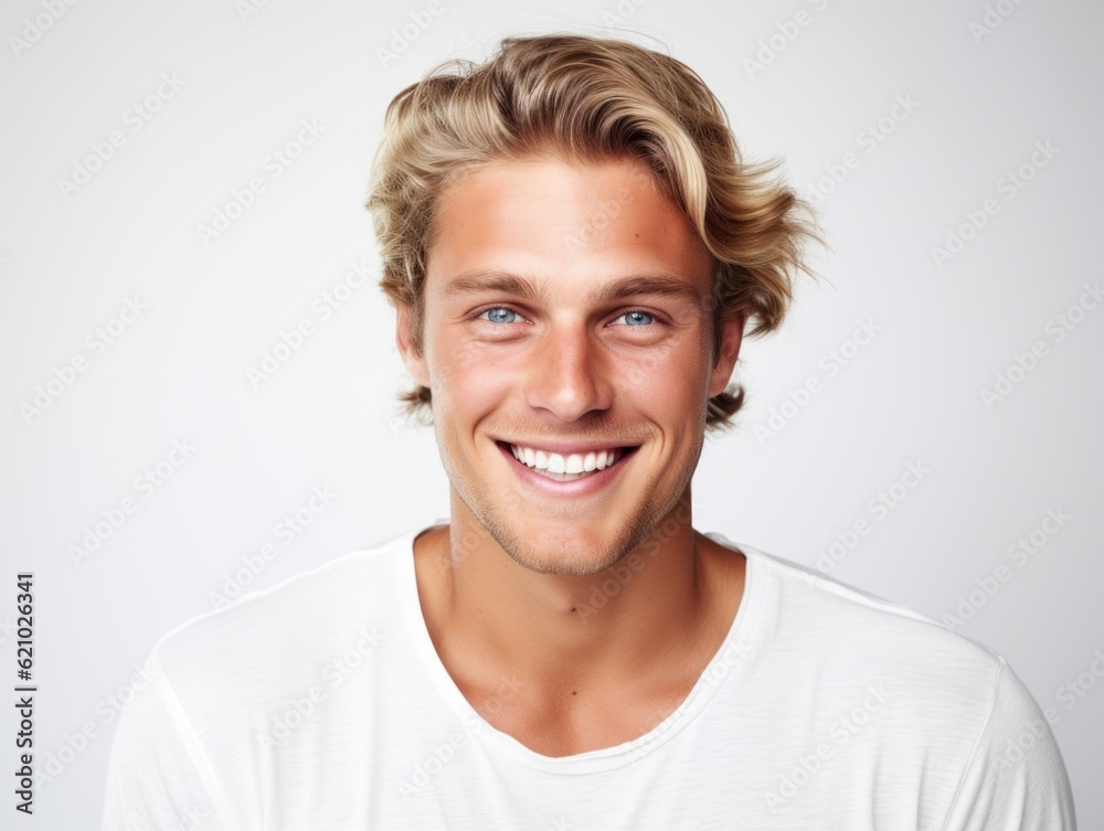 a closeup photo portrait of a handsome blonde scandinavian man