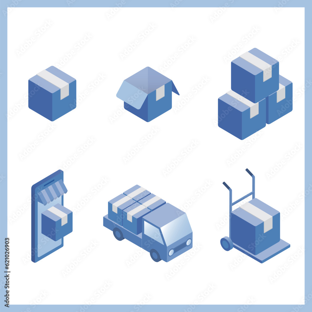 delivery box courier store icon illustration set