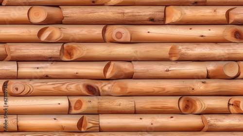 Seamless natural wood log cabin wall background texture. Generative Ai photo