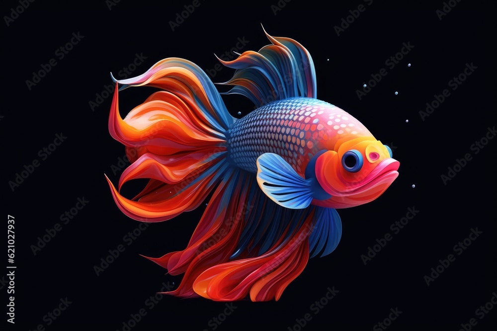 Stunning betta fish with a comical face on a dark background. made using generative AI tools