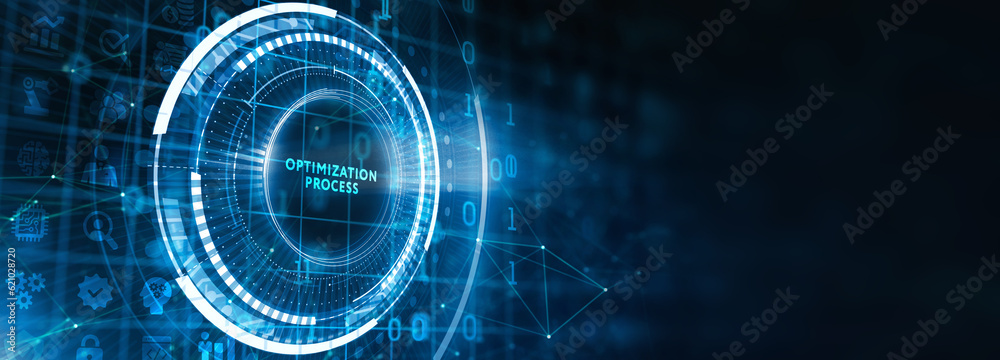Optimization Software Technology Process System Business concept. Business, Technology, Internet and network concept. 3d illustration