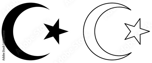 Islam symbol star and crescent in flat and line art style. Vector illustration isolated on white background