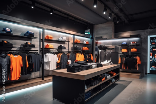 Sport clothes store in shopping mall. Generative AI. © Aimages