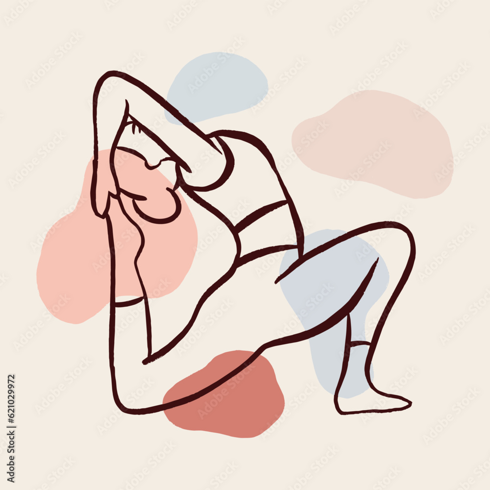 Aesthetic Hand Drawn Yoga Pose Illustration Vector, Wall Decor Poster Design