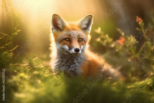 Beautiful fox standing in the grass, generative ai © darekb22