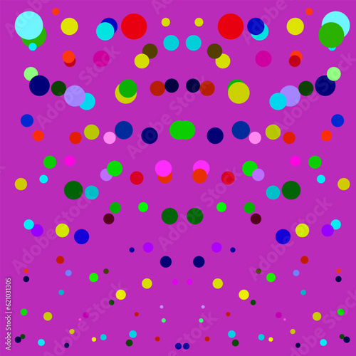 Bright festive abstract geometric pattern in the form of colorful polka dots on a pink background