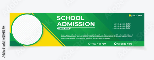Admission banner design green yellow color template easy to edit