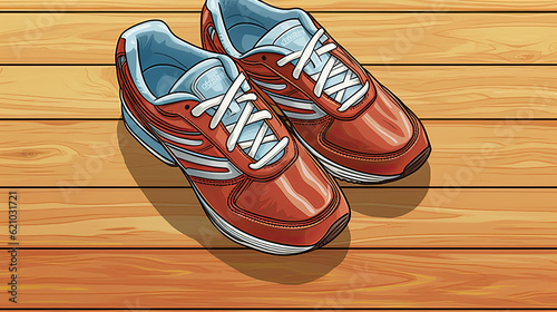 New Pair of Sports Shoes on a Wooden Floor