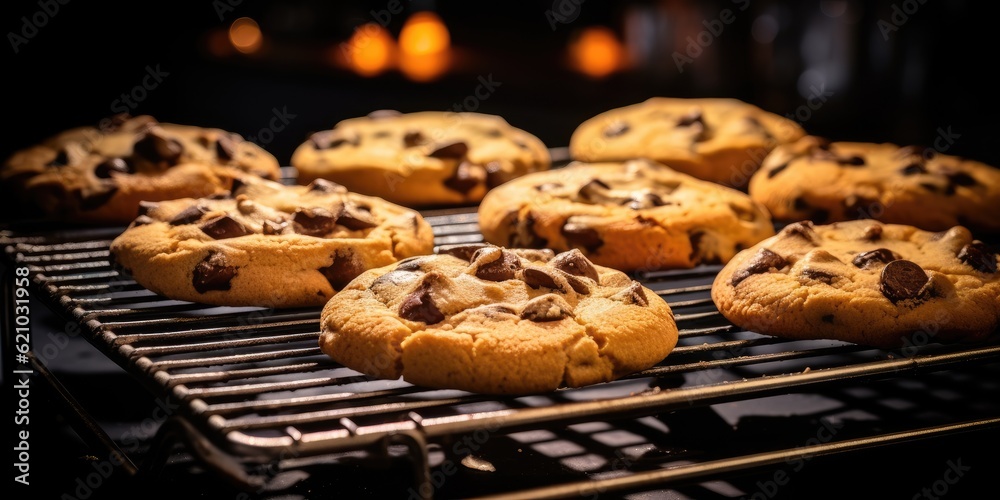 chocolate chip cookies on a cooling rack Generative AI chocolate chip cookies on a cooling rack Generative AI