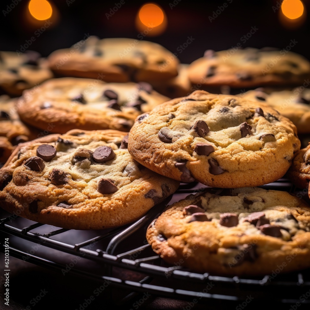 choc chip cookies on a cooling rack Generative AI