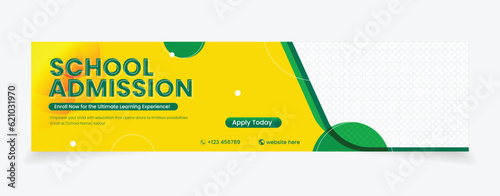 Admission banner design green yellow color template easy to edit