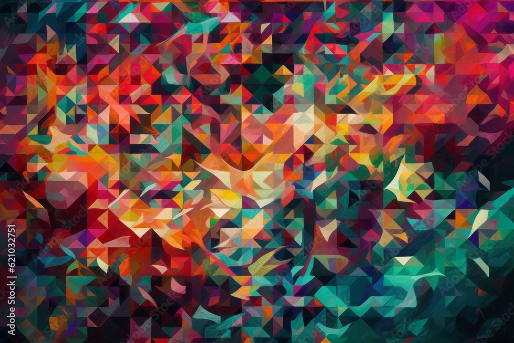 abstract background with squares, AI-Generated Abstract Artwork with Geometric Shapes in Vibrant Colors Arranged in a Repetitive Pattern