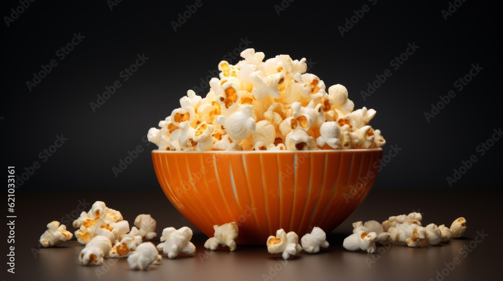 Dark food photography backgrund - Bowl of popcorn on table (Generative Ai) Dark food photography backgrund - Bowl of popcorn on table (Generative Ai)