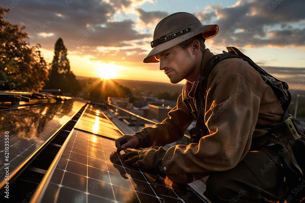 Minting and maintenance of solar panels by an expert. AI generativ. Minting and maintenance of solar panels by an expert. AI generativ.