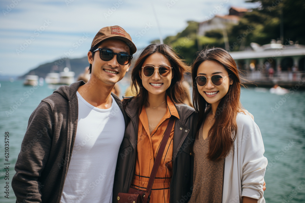 Group photo of tourists enjoying a scenic boat ride or cruise, tourist, trips Generative AI Group photo of tourists enjoying a scenic boat ride or cruise, tourist, trips Generative AI