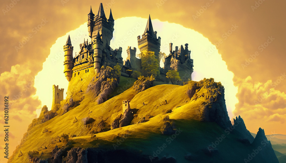 Castle on top of a hill!
Yellow Backgrounds, with fantasy theme