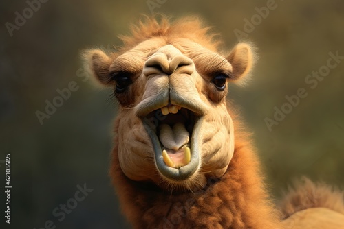 Camel in desert  funny portrait. Generative ai image