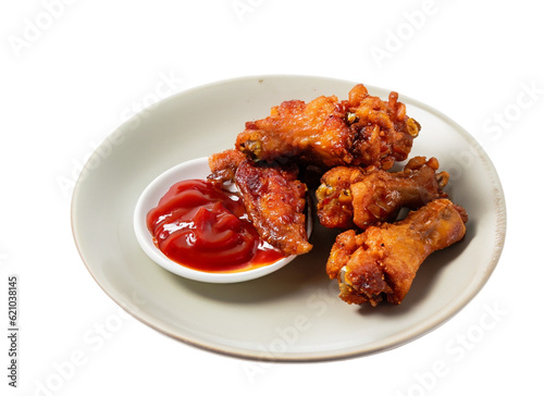Fried Fresh Chicken wings With tomato sauce On Transparent Background Ai Generated