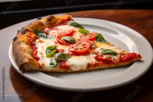 A Delicious Single Slice Neapolitan Margherita Pizza. Generative AI