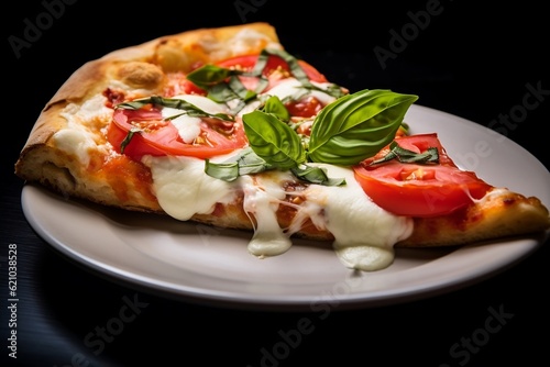 A Delicious Single Slice Neapolitan Margherita Pizza. Generative AI
