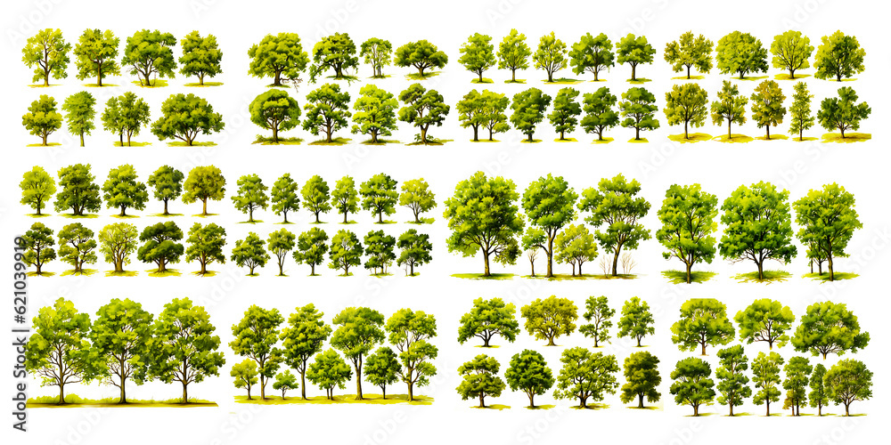 Fototapeta premium Watercolor oak tree collection transparent background big bundle