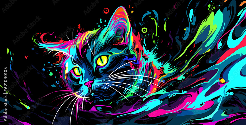 hand drawn cartoon abstract art cat illustration