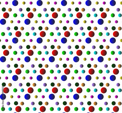 Bright seamless vector geometric texture in the form of a pattern of multicolored gradient polka dots on a white background