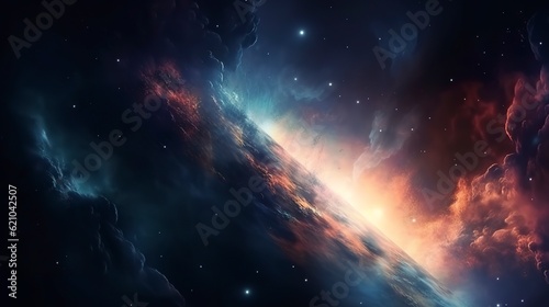 concept of nebula with galaxies in deep space cosmos discovery outer space and stars  AI Generative