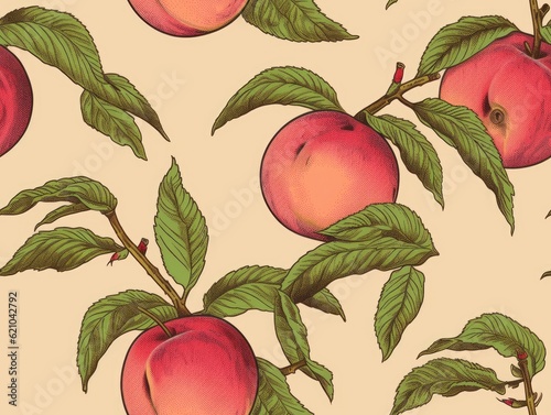 Peaches drawn style seamless tiles (generative AI)