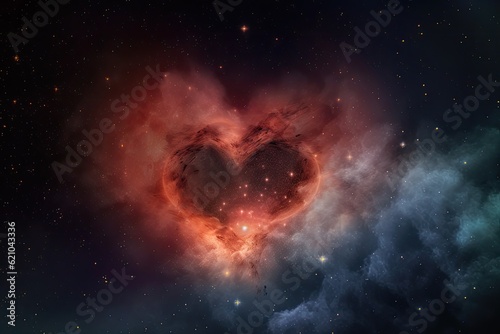 heart-shaped nebula surrounded by stars, with a shooting star passing through, created with generative ai