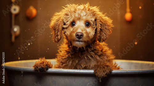 poodle taking a shower - Generative AI
