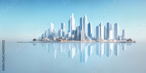 Modern City 3D render view. Minimalist modern architecture 