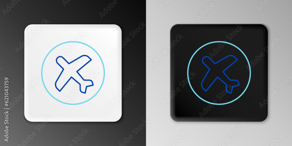 Line Plane icon isolated on grey background. Flying airplane icon. Airliner sign. Colorful outline concept. Vector Line Plane icon isolated on grey background. Flying airplane icon. Airliner sign. Colorful outline concept. Vector