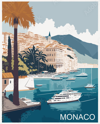 Monaco vintage poster design concept
