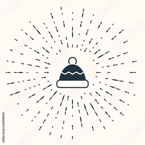 Grey Beanie hat icon isolated on beige background. Abstract circle random dots. Vector