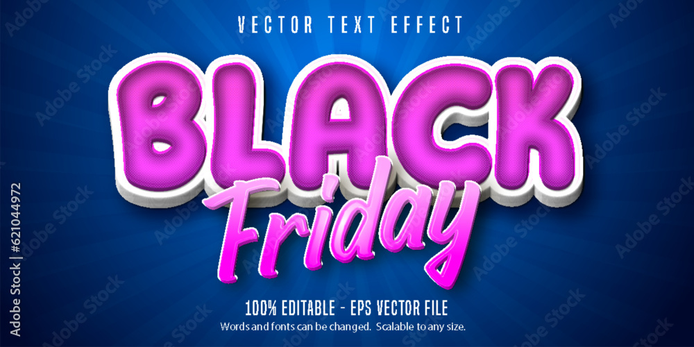 Black friday text, cartoon style editable text effect