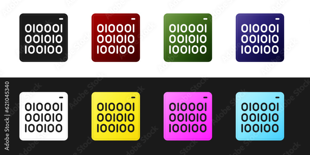 Set Binary code icon isolated on black and white background. Vector