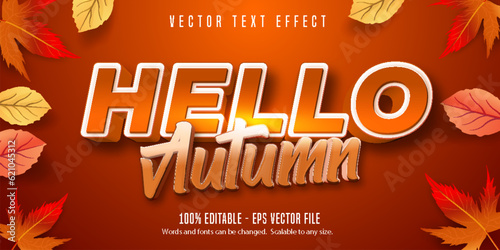 Hello Autumn text, autumn style editable text effect