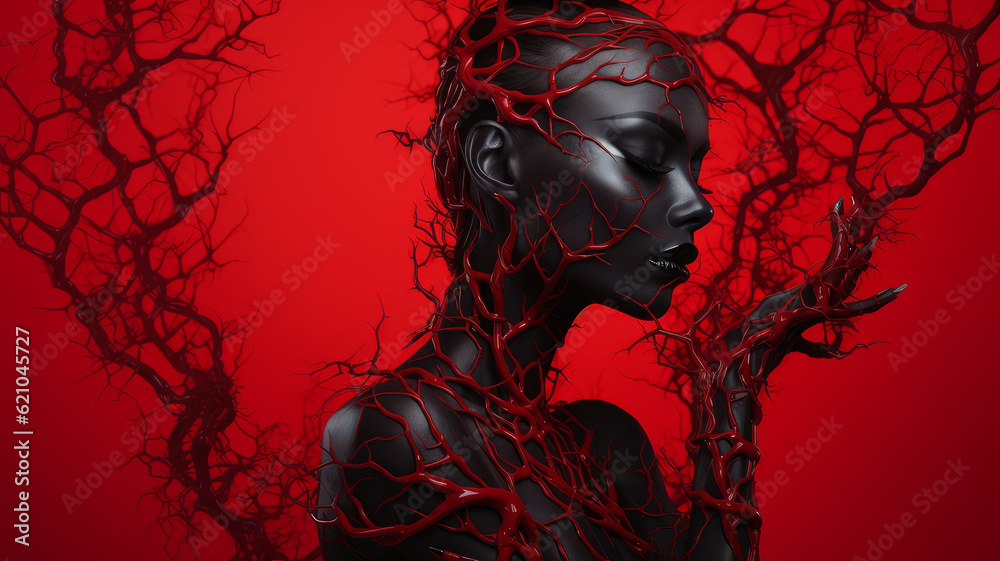 black woman on red background