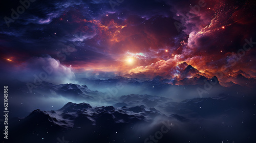 Cosmic galaxy with colorful nebulae and distant galaxies, Digital background Generative AI © Катерина Євтехова