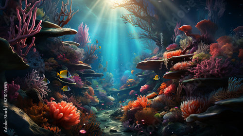 Whimsical underwater scene with colorful coral reefs and tropical fish, Digital background Generative AI © Катерина Євтехова