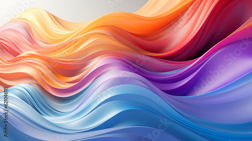 Mesmerizing rainbow-colored waves crashing on a sandy beach, Digital background Generative AI