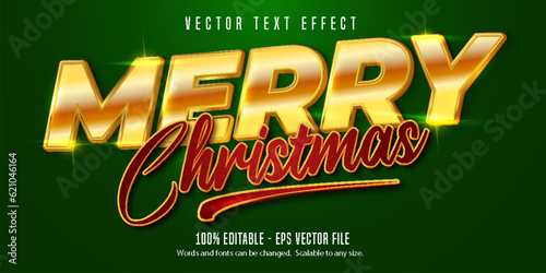 Merry christmas text, shiny golden style editable text effect