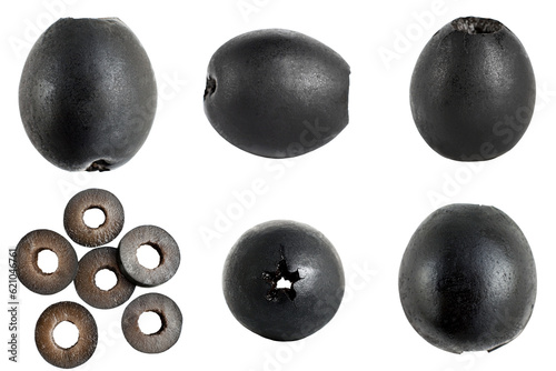 Black canned olives, transparent background