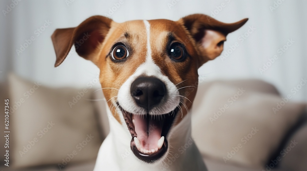 Funny dog ​​Jack Russell Terrier. Generative AI.