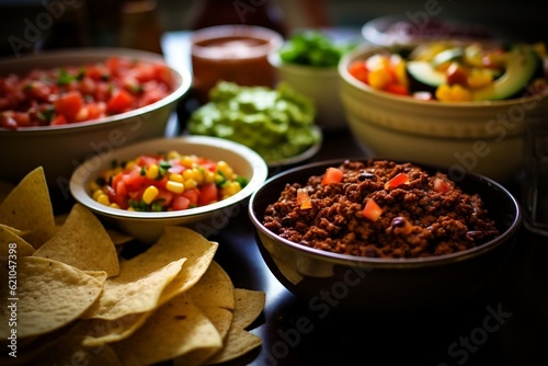 Macro Banner Shot of Taco Dinner with Salsa. Generative AI