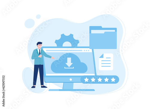 Students input data trending concept flat illustration