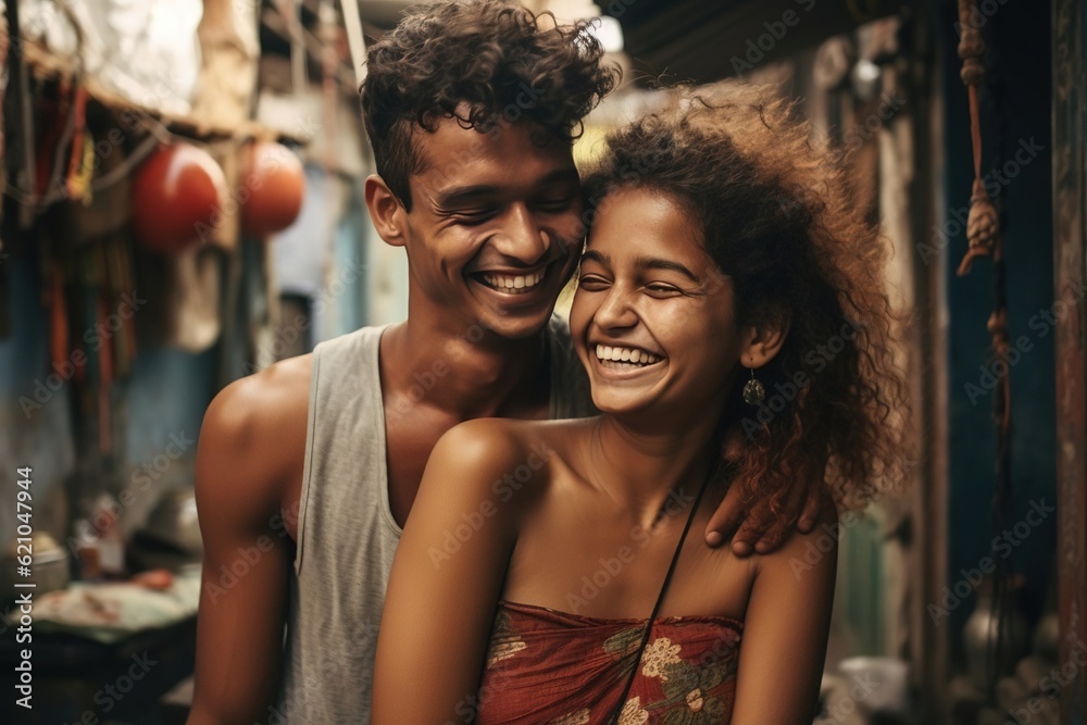 A couple hugging tightly with smiles of pure happiness. Created with Generative Ai technology. A couple hugging tightly with smiles of pure happiness. Created with Generative Ai technology.