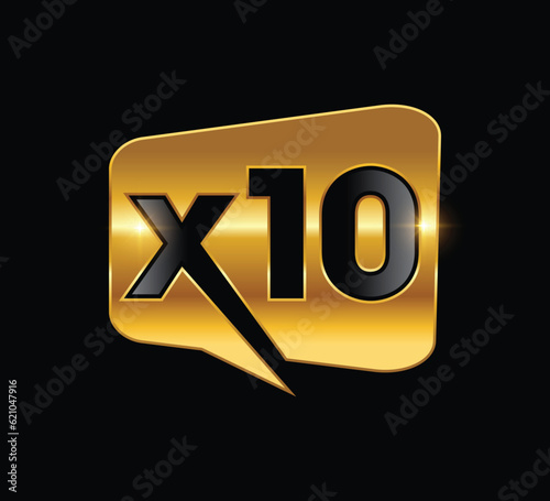 A vector illustration of Golden X10 Letter Monogram Logo Illustration in black background with gold shine effect photo